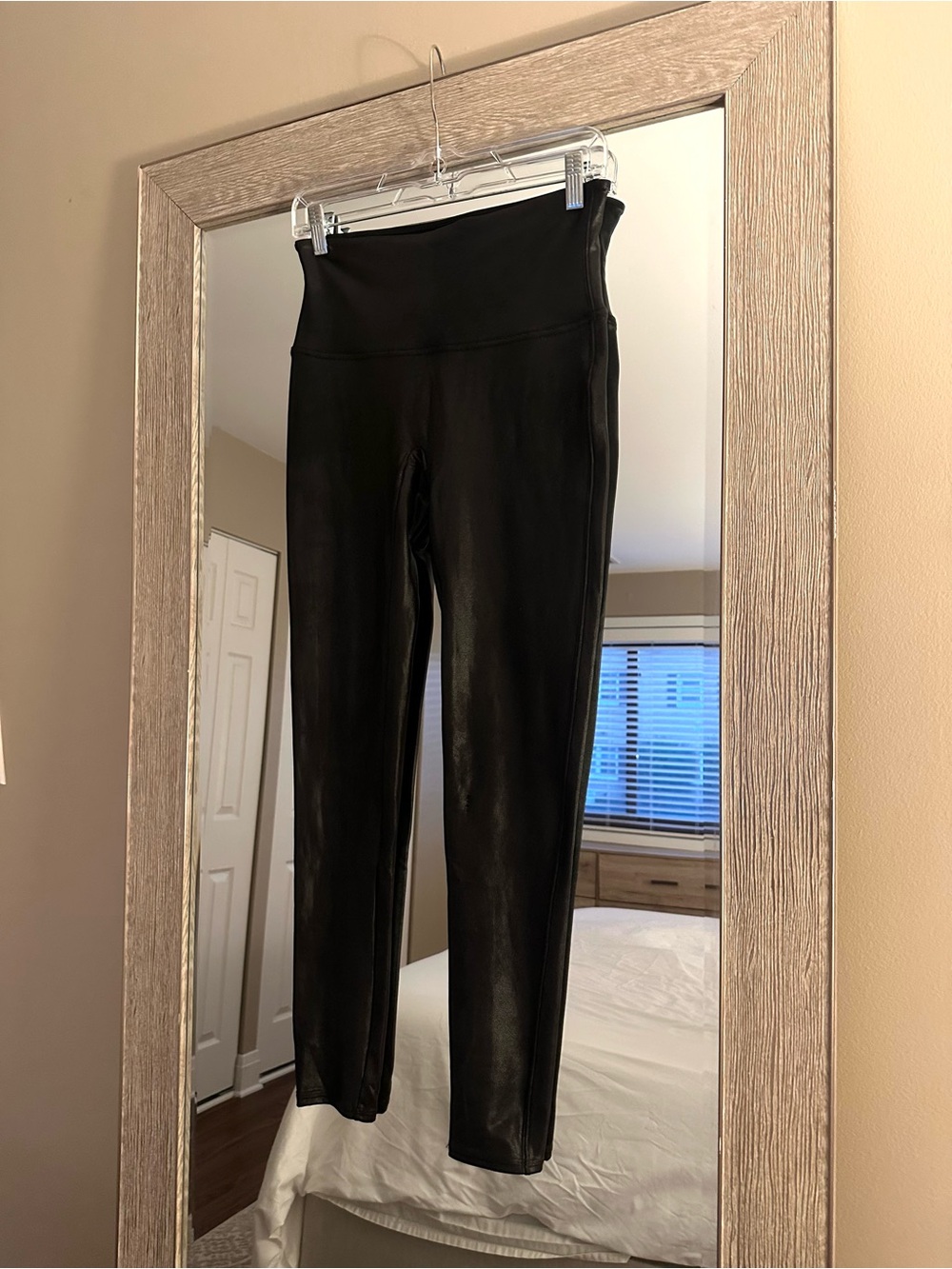 SPANX Black Faux Leather Leggings High Rise Size Large